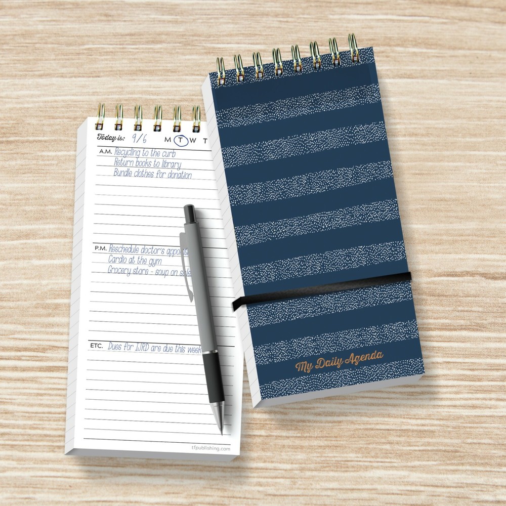 Blue Boho Stripe Undated Daily Agenda Notepad Planner