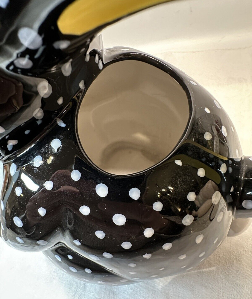 Dept. 56-Black/White Polka Dot Ceramic Bunny Rabbit Watering Can/Pitcher