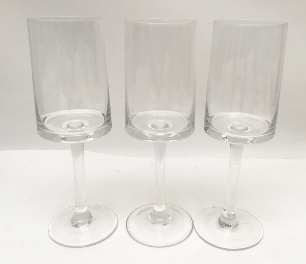 Three (3) Square Bowl Wine Glasses Modern 8 1/2”