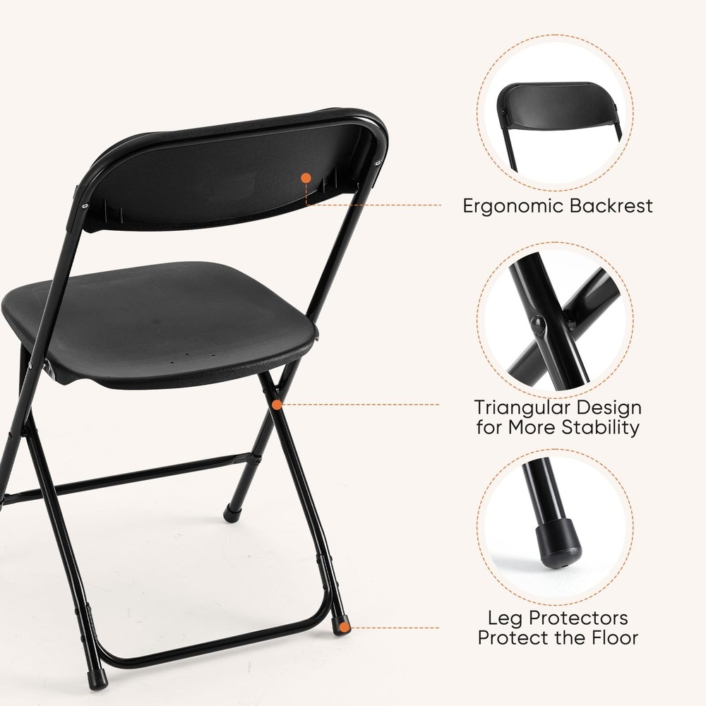 Sweetcrispy Folding Chair 8 Pack, Plastic Foldable Chairs with 330-Pound Capacit