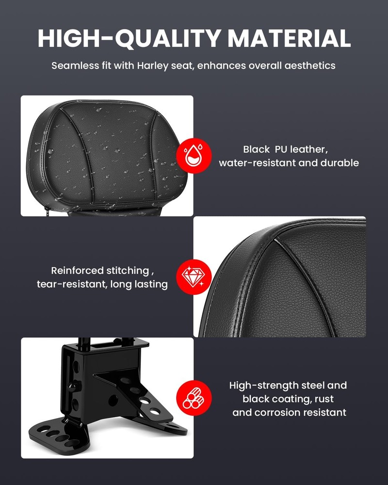 Aunseek Driver Backrest Adjustable Ride Plug-in Motorcycle Black