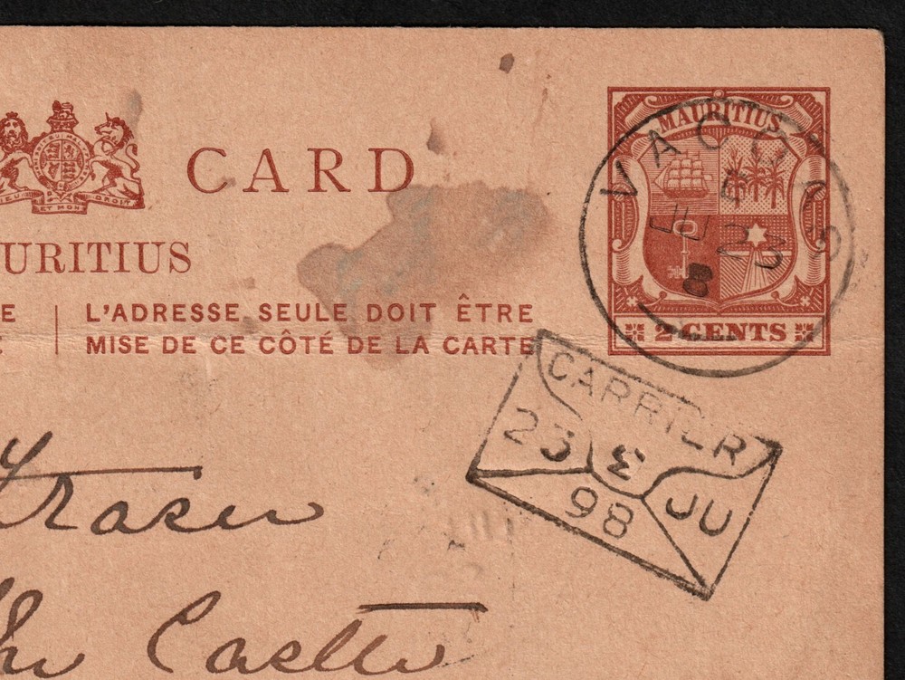 MAURITIUS, 1898 POSTCARD, LOCAL USE WITH GOOD CANCELS