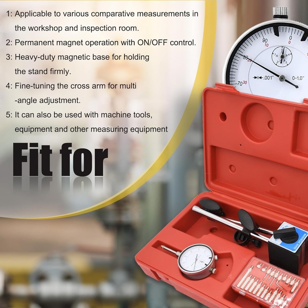 Professional Dial Indicator Set with Magnetic Base 0-1" .001" Range