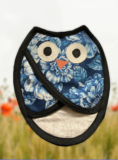 Blue Hoot Owl Mitt Pot Holder