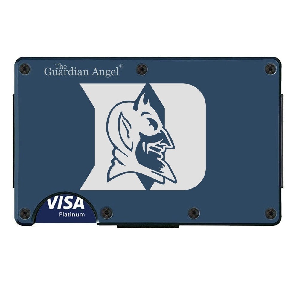 Duke Blue Devils Engraved Titanium Blue RFID Blocking Wallet w Clip D7