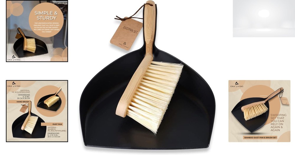 Dust Pan and Brush Set - Sturdy Bamboo Sweeping Tools for Efficient Cleaning