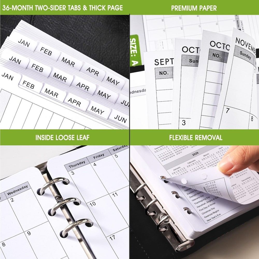2026-2028 Monthly Planner Refill - A6 Size, Inserts with A6, black