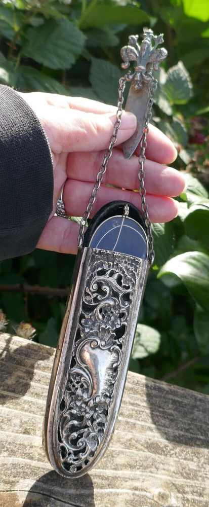 Antique Continental 800 Fine Silver Eye Glass Chatelaine Case w/ Spectacles