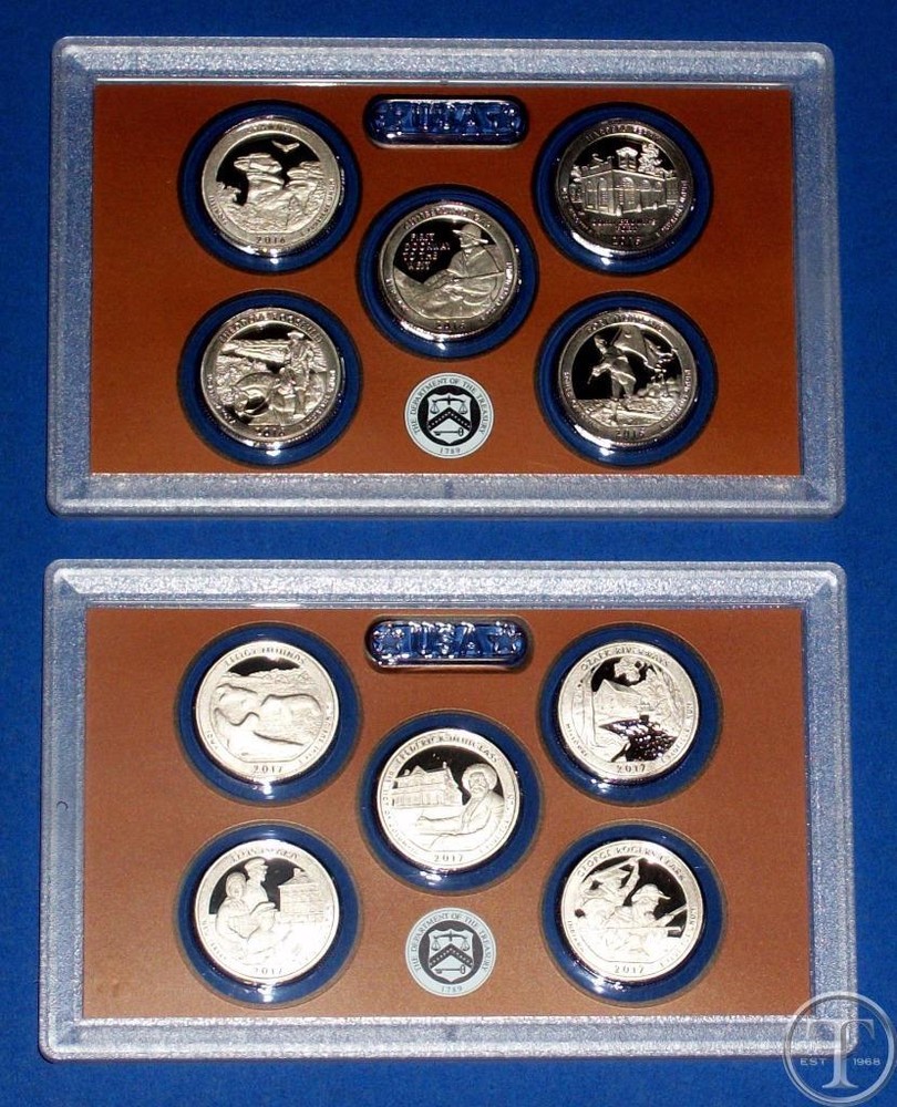 2016 S and 2017 S Clad Proof Quarter Sets- Ten Gem Proof Quarters-No Box/COA