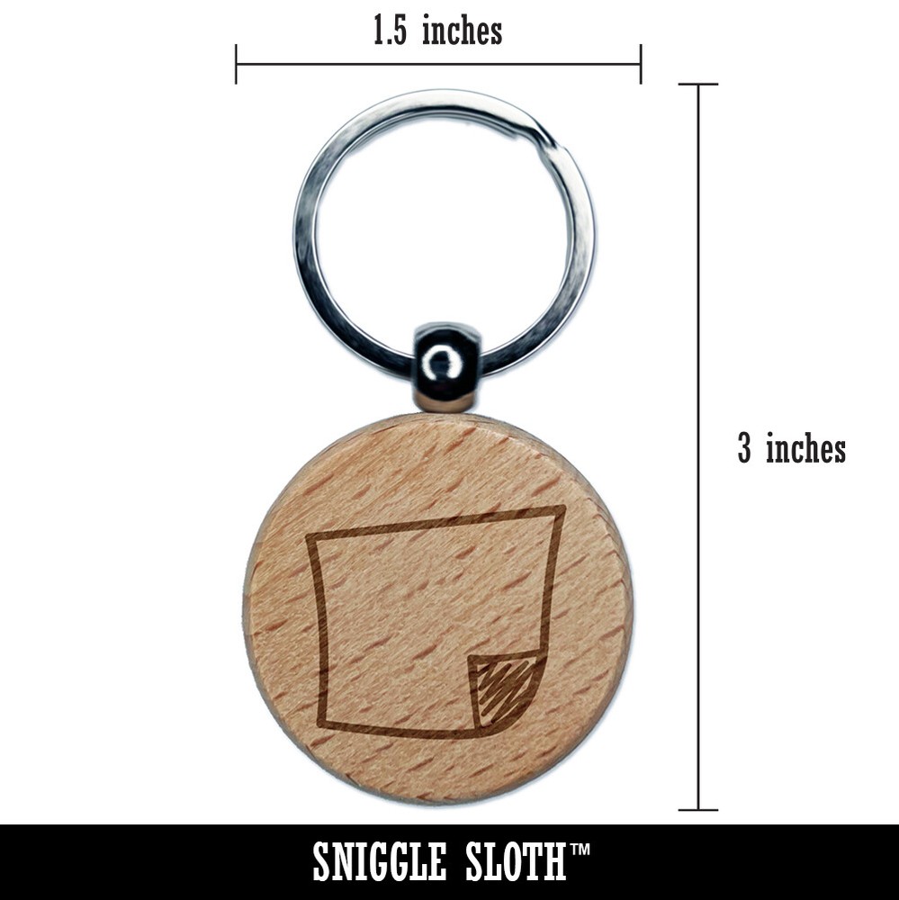 Paper Note Engraved Wood Round Keychain Tag Charm