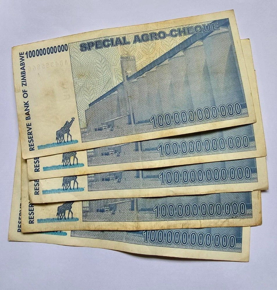 Zimbabwe 5x 100 Billion Dollars 2008 USED