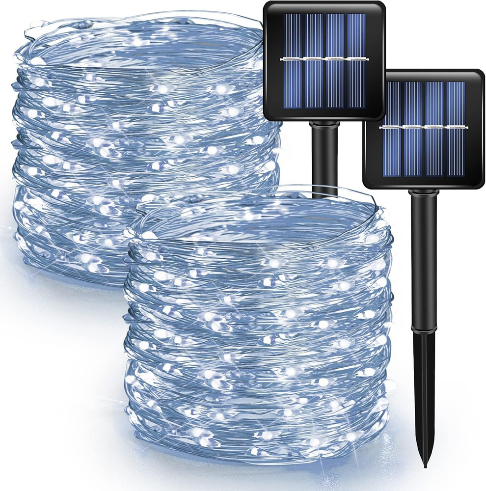 2 Pack Solar String Lights Outdoor, Total 80FT 240LED Solar Powered Waterproo...