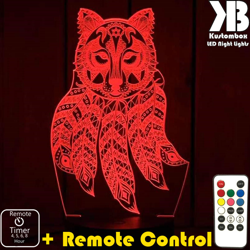 DREAM CATCHER WOLF 3D LED BATTERY & USB POWER NIGHT LIGHT + REMOTE CONTROL