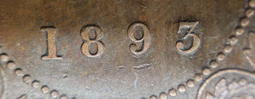 1893 Canada Large Cent - High Grade - Re-Punched 9 - Lamination Obv
