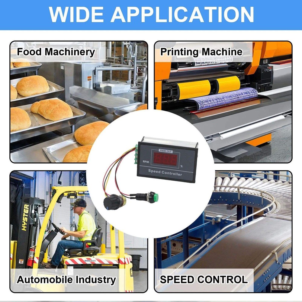 6-60V PWM DC Motor Controller 30A Output w/ Speed % Display & Panel Mount