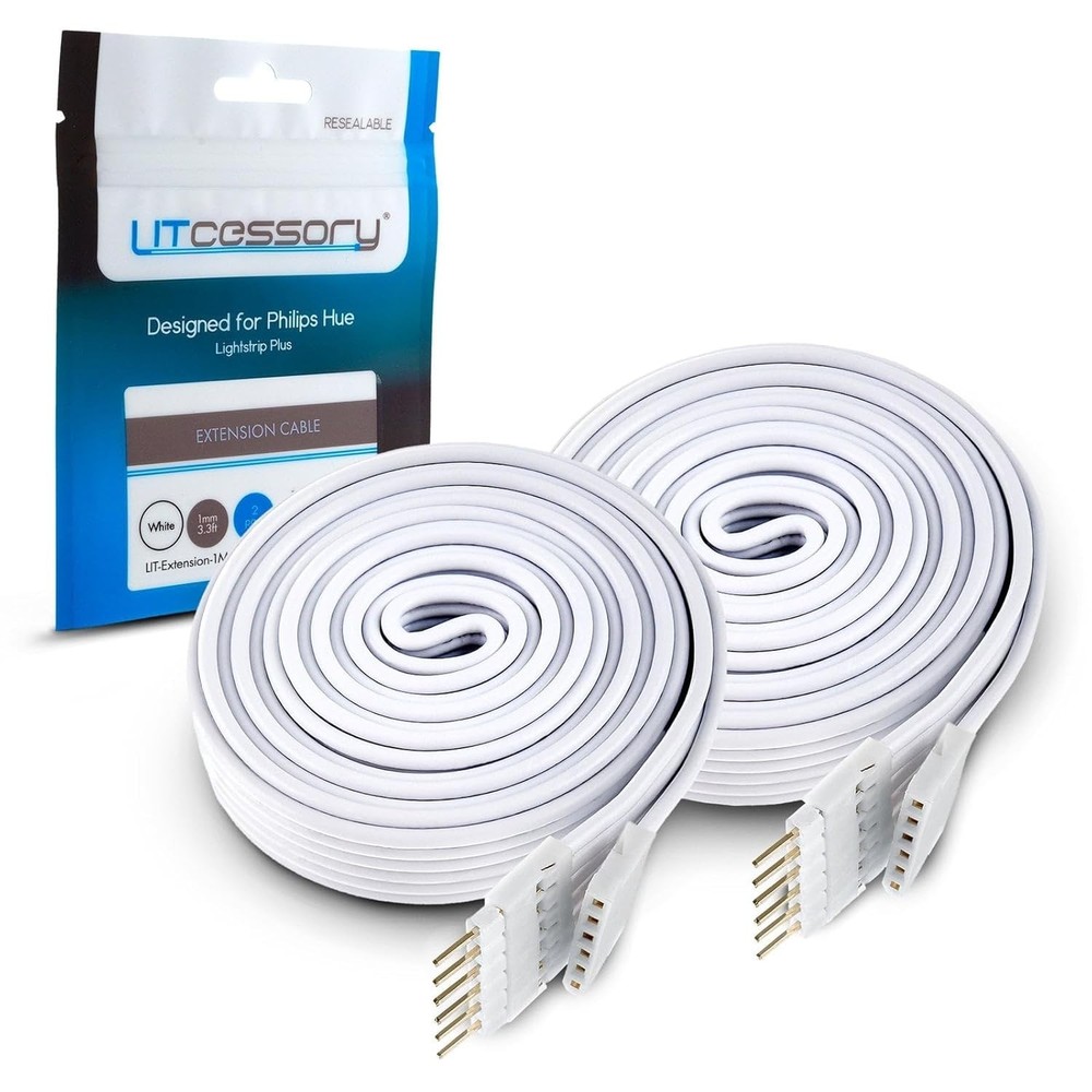 Durable 3.3ft Lightstrip Extension Cable for Philips Hue/WiZ - 6-Pin, 2-Pack