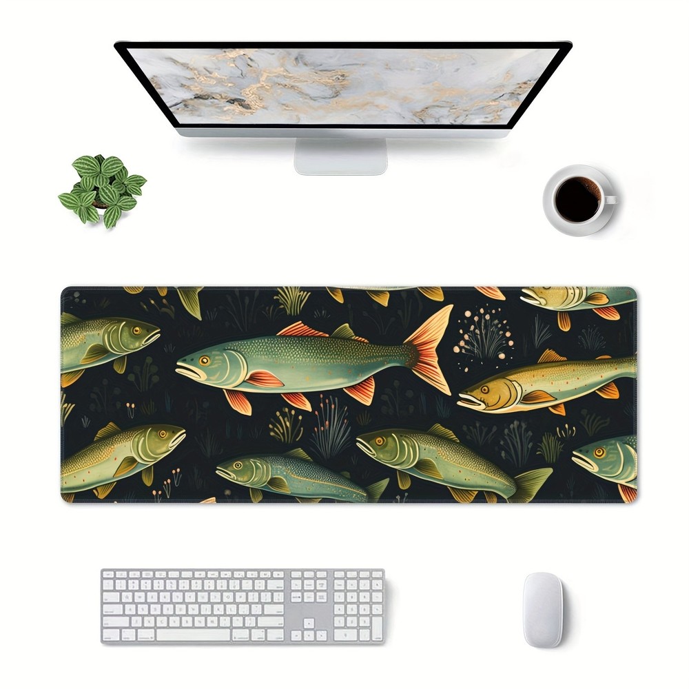 1pc 12x31.5in Oversized Mouse Pad: Koi, Washable Non-Slip Rubber