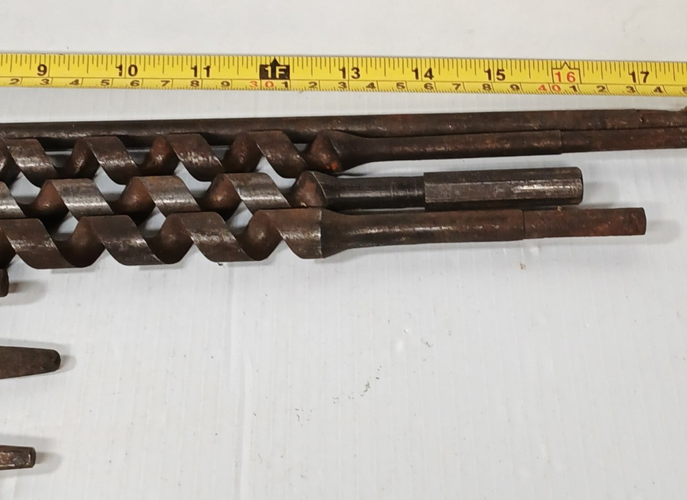 (6) Large Long Antique Auger Drill Bits Woodworking Tools, 9"-17"