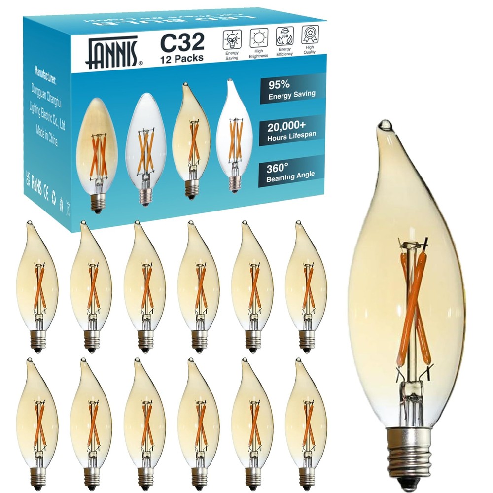 B10-C32 E12 LED Edison Bulb 2W 2200K Warm Light, 12pcs 20W Equivalent Non-Dim...