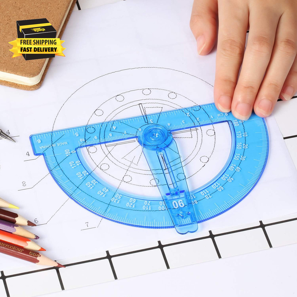 Student Geometry Math Set, Drawing Compass and 6 Inch Blue Swing Arm Protractors