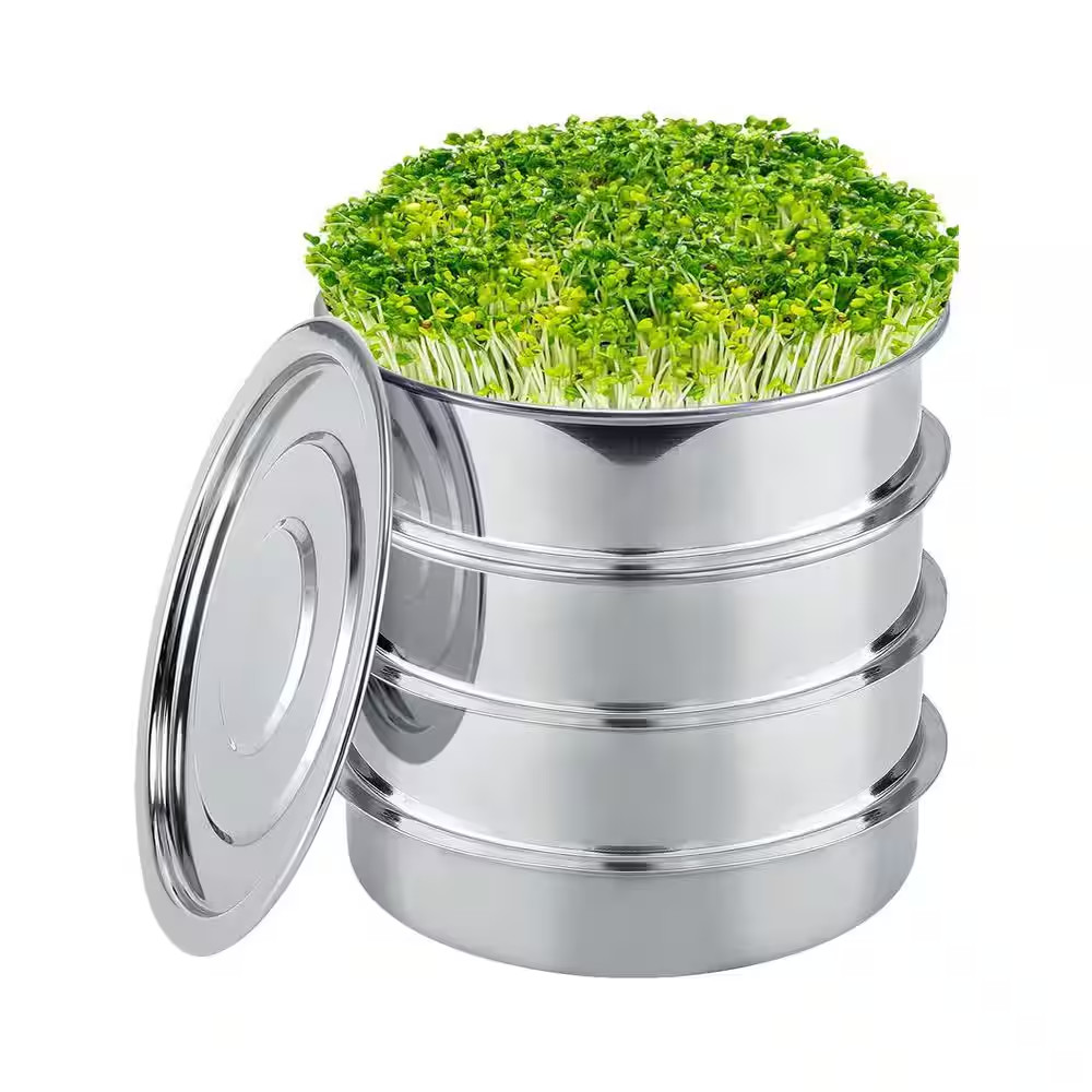 Stainless Steel Seed Sprouting Kit 4-Tier round Microgreens Tray Stackable Encry