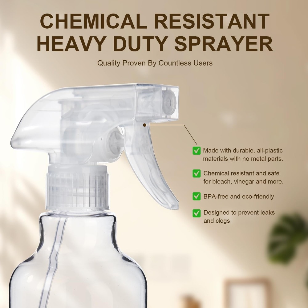 Plastic Spray Bottles, 2-Pack, 16.9 Oz, Mist & Stream, Heavy Duty Spraying, Empt