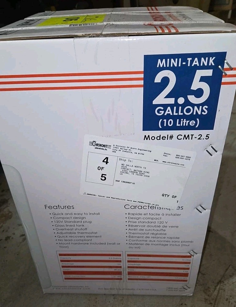 Chronomite CMT-2.5 CMT Series Mini Tank Water Heater 2.5 Gallon, NEW!