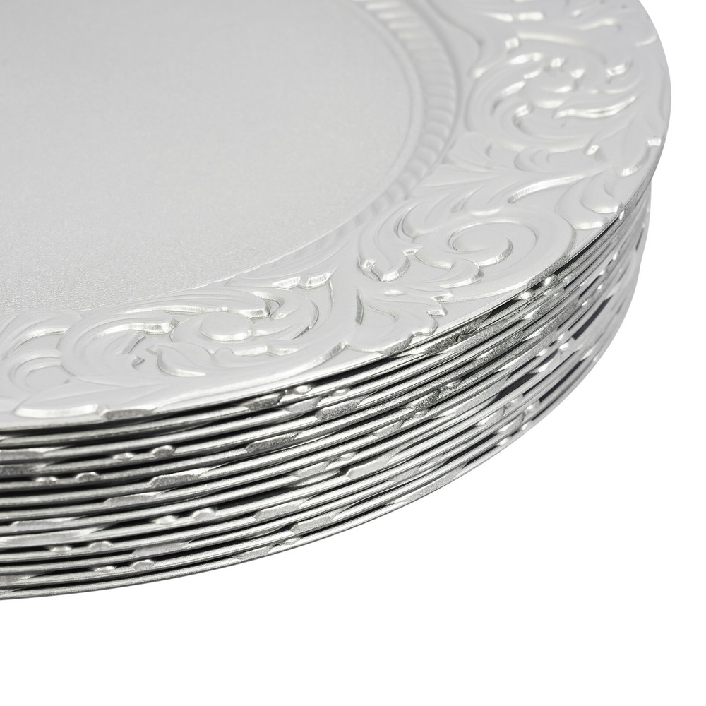 150pcs Plates Set, Silver Round Plates with Patterns, Reusable, for Restaurant