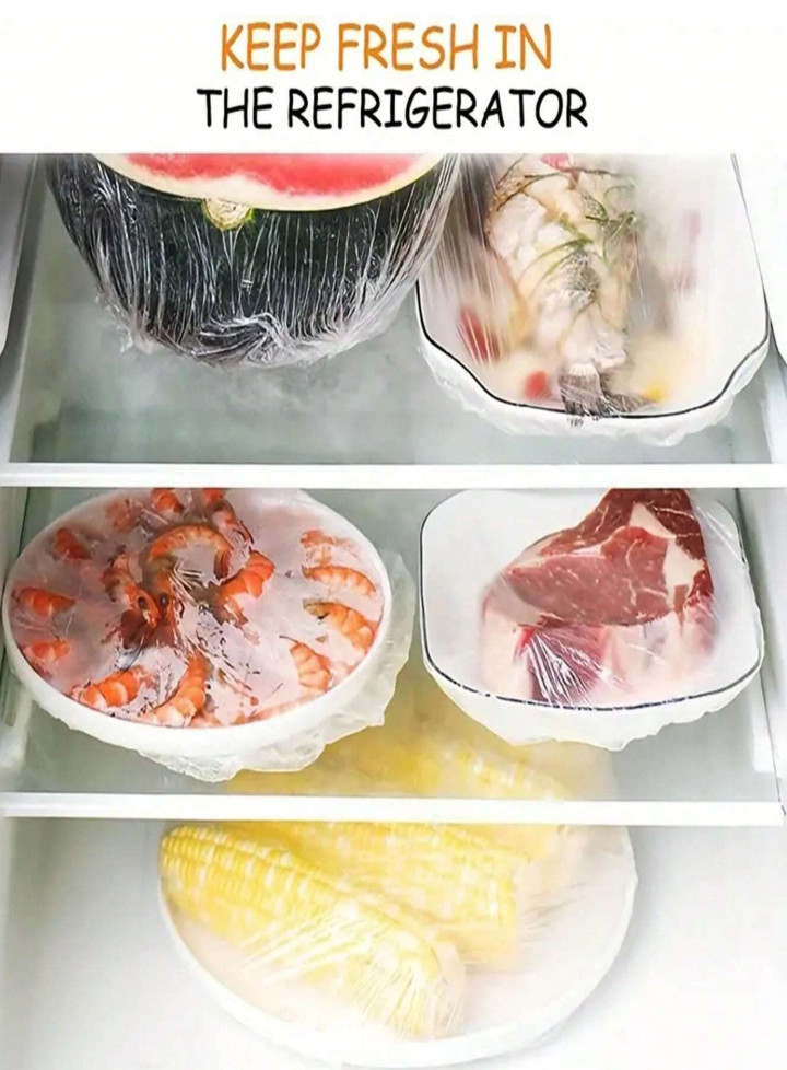 100Pcs Disposable Plastic Wrap Covers for Food Storage & Freshness