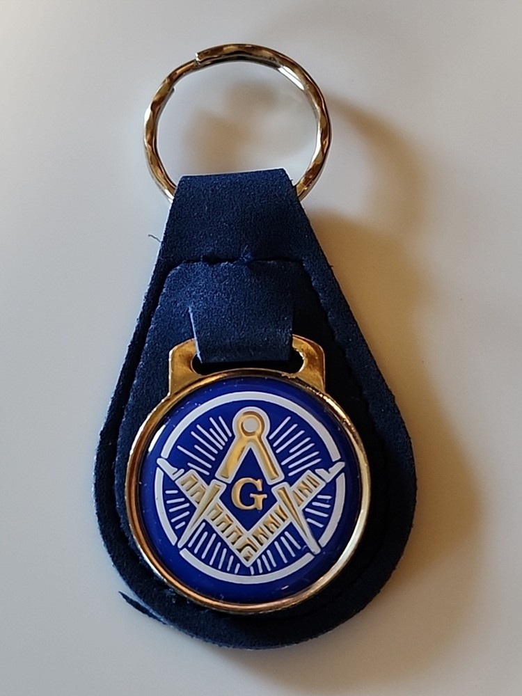 New Vintage Blue Leather Masonic Keychain