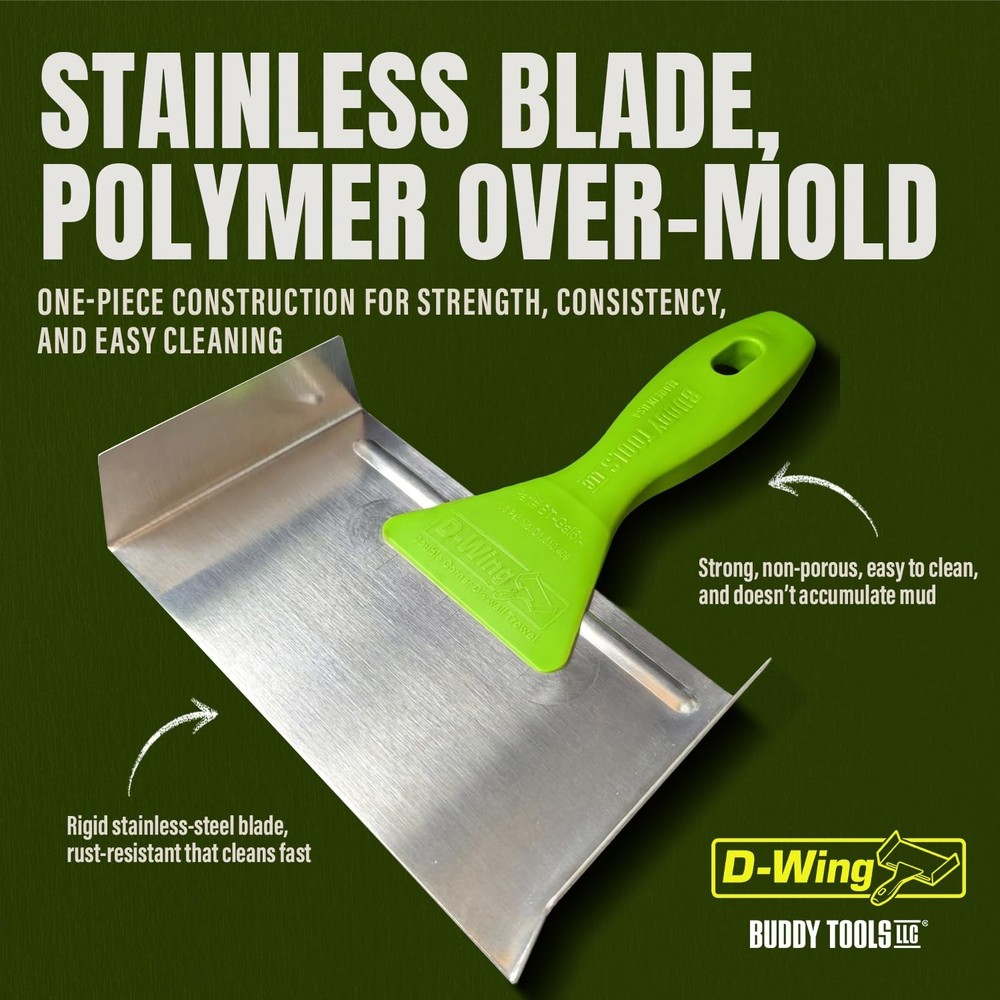 Buddy Tools D-Wing Corner Trowel 7.5” Stainless Steel Drywall Inside Tool