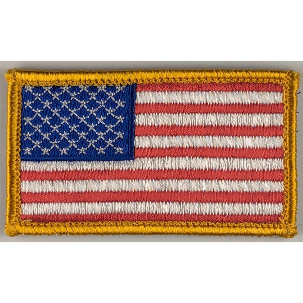 American Flag Patch - Full Color Tactical Patch Hook Fastener Gold Border 3.25x2
