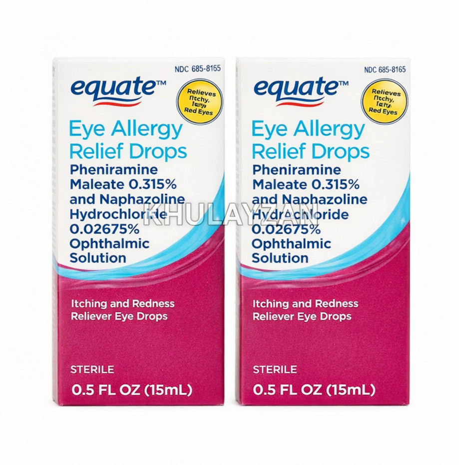 2 Pack Equate Eye Allergy Relief Eye Drops Itch & Redness Reliever, 0.5 Oz Each