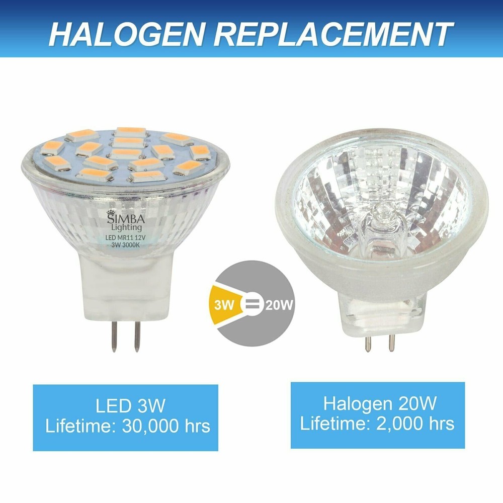 [10 Pack] LED MR11 3W 20W 12V Halogen Replacement GU4 Bi-Pin 3000K Soft White