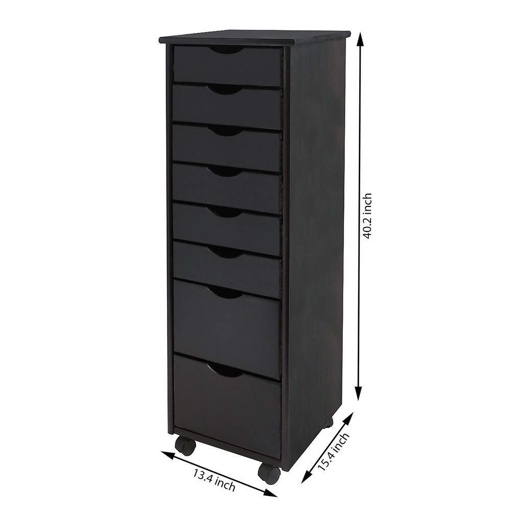Jela Solid Wood 6+2 Drawer Roll Cart in Black