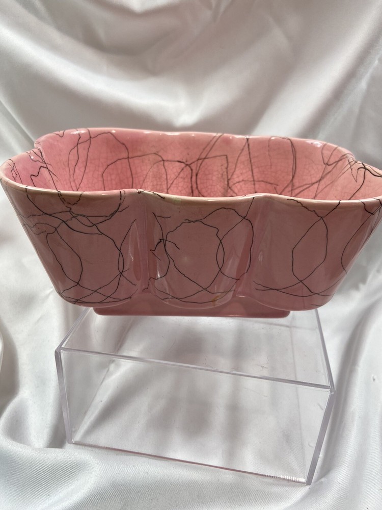 VINTAGE Pink And Black Pottery Planter