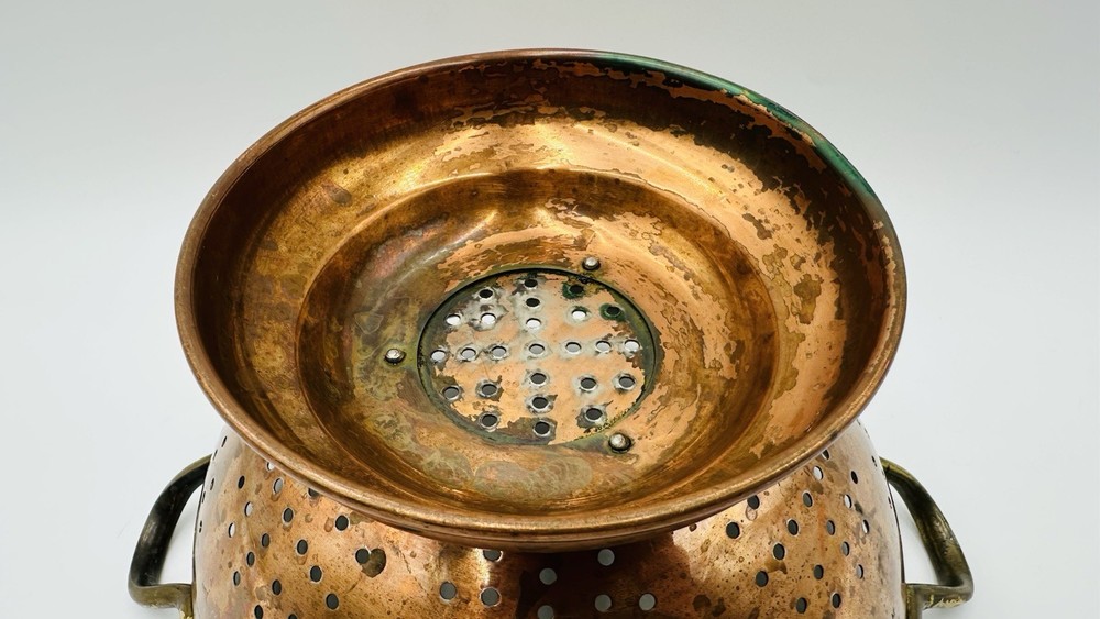 Vintage Copper Colander/Strainer With Brass Handles 9"