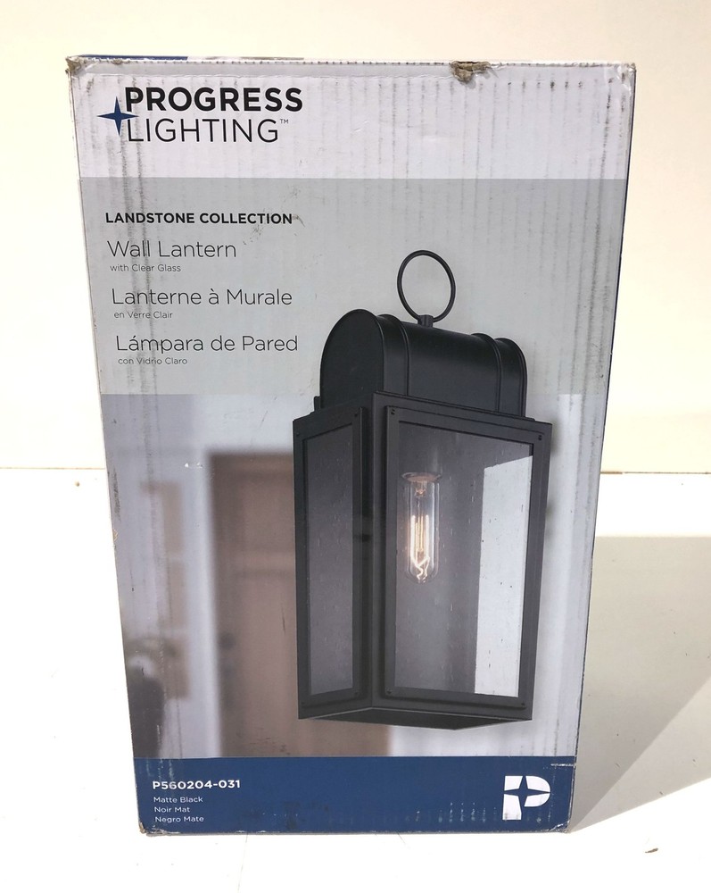 Progress Lighting Landstone 1-Light 17 in. Matte Black Outdoor Wall Lantern New