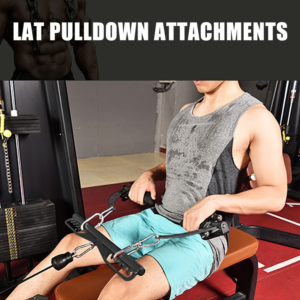 5Pcs Set Black Adjustable Lat Pull down Bar Cable Machine Attachments for Gym