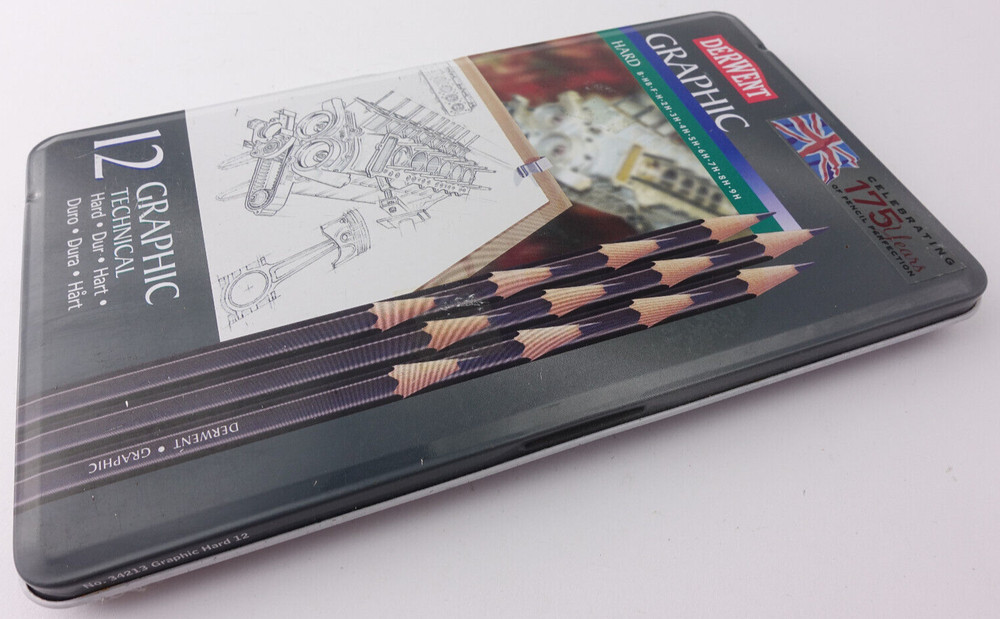 DERWENT GRAPHIC - 12 Hard Graphic Technical Pencils B - 9H