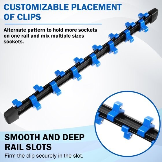 9PC ABS Socket 1/2 3/8 1/4 Inch Drive Socket Rail Holders Wall Mount Organizer