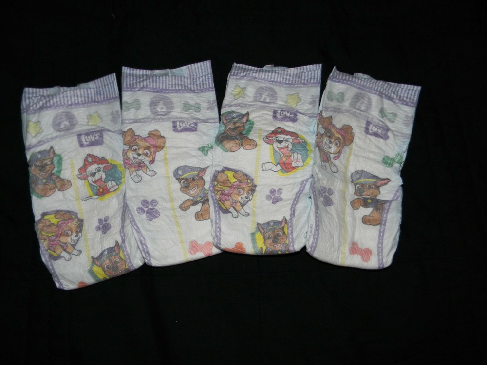 4 sample Luvs Paw Patrol Size 6 over 35+Lbs.