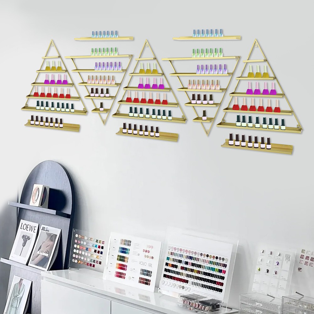 10pcs Set Triangular Nail Polish Racks Wall-mounted Cosmetics Display Rack Gold
