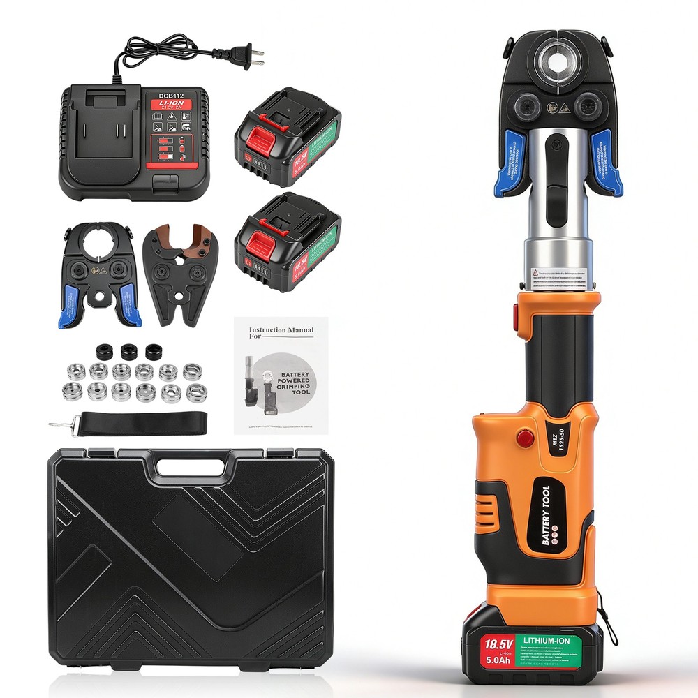 Pro Press Tool Pipe Crimping Kit Press Tool Battery Kit For 1/2" 3/4" 1" Copper