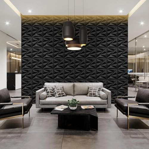 3D Wall Panels for Interior Wall Decor Diamond Design Accent Wall Black