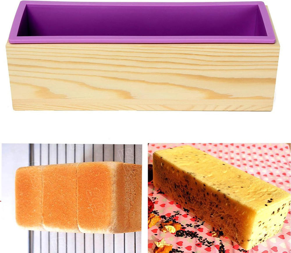 Flexible Rectangular Soap Silicone Mold with Wood Box DIY Tool for Soap Cake Mak
