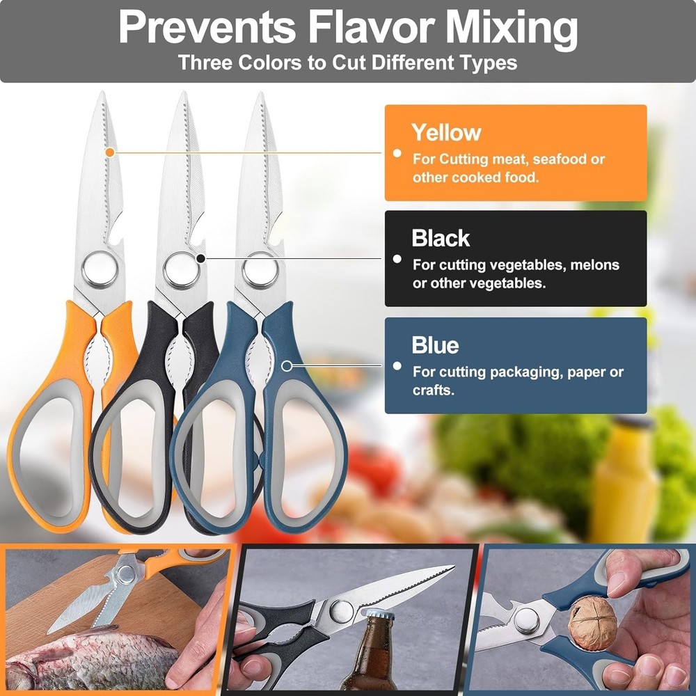 Color-Coded Kitchen Shears - Heavy Duty Stainless Steel Scissors for All Tasks