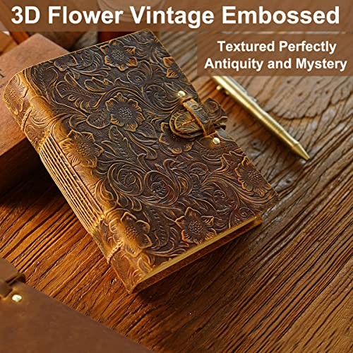 Leather Journal Notebook, 200 Sheets(400Pages) Kraft Brown Embossed leather
