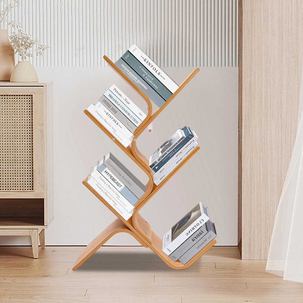 Modern Floor Standing Bookcase Stand Book Holder 5-Tier Bamboo Tree Bookshelf