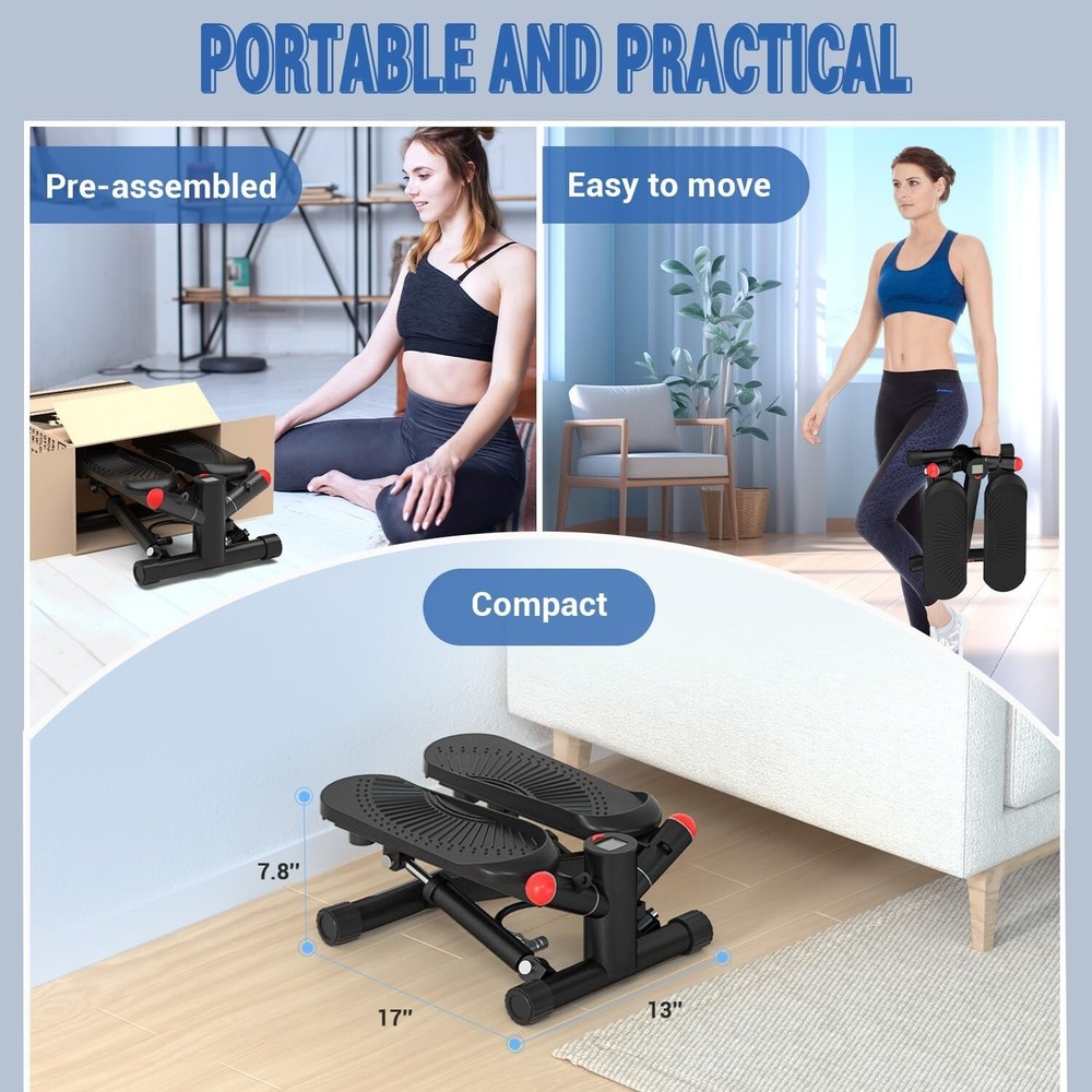 Steppers for Exercise at Home, Mini Stepper with Resistance Bands (Red)